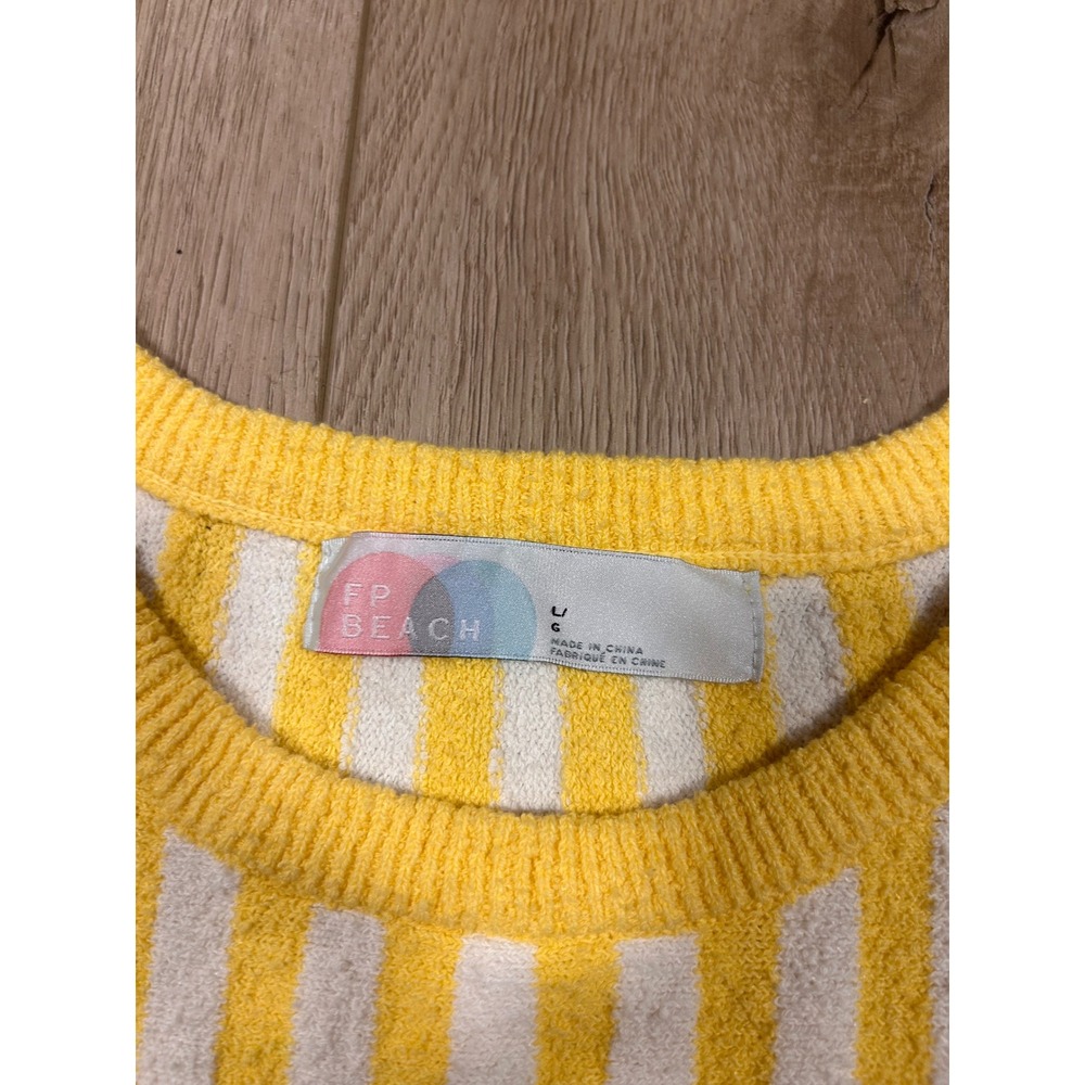 Free People Beach Womens Yellow White Striped Terry Knit Crop Top OB1585602 L - Picture 2 of 6